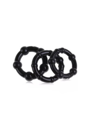 Pack 3 cockring noir avec billes - COR005BLK